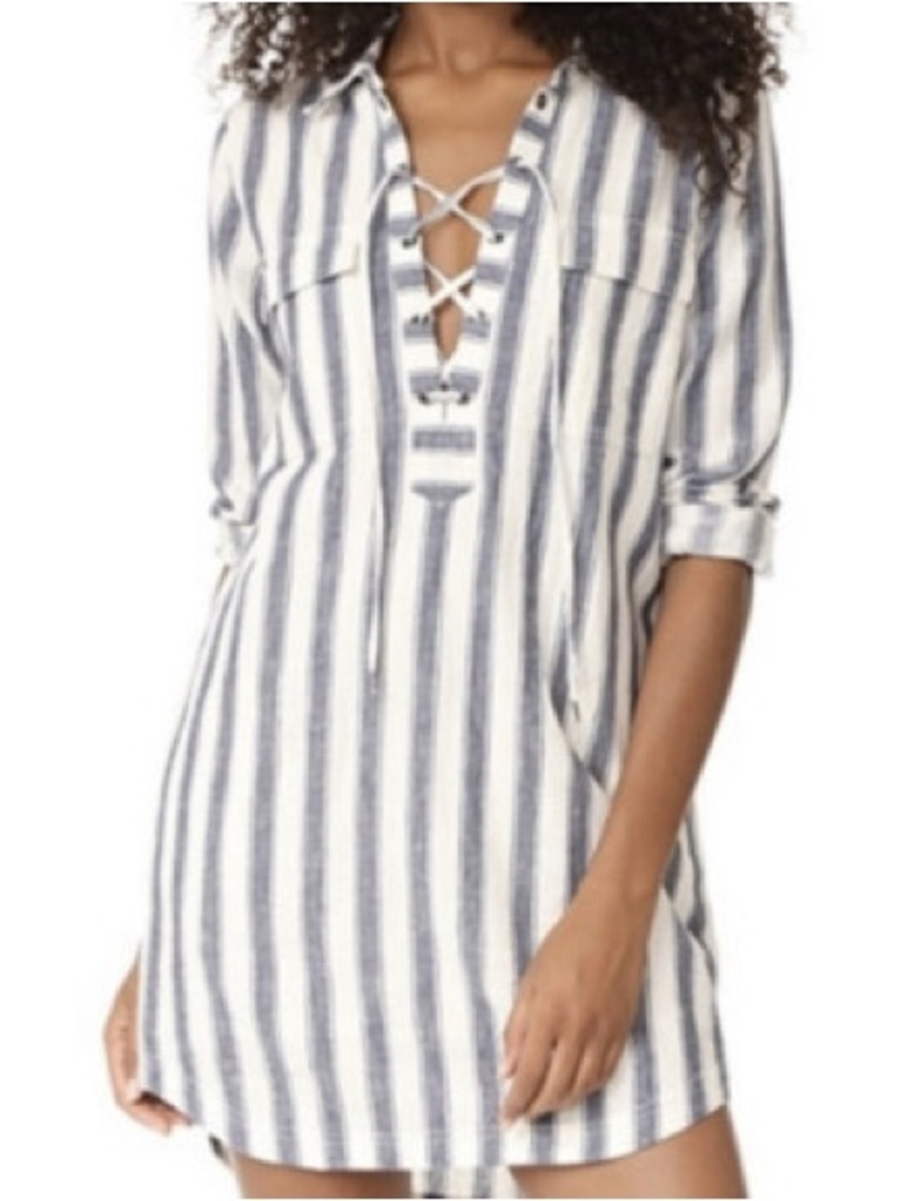 Madewell | Striped Blue & White Lace-Up Dress